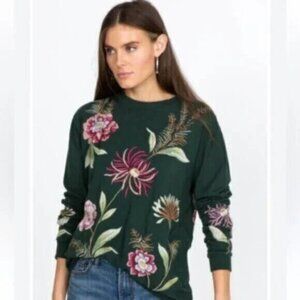 Johnny Was Meriah Gorgeous Green Floral Embroidered Long Sleeve Tee